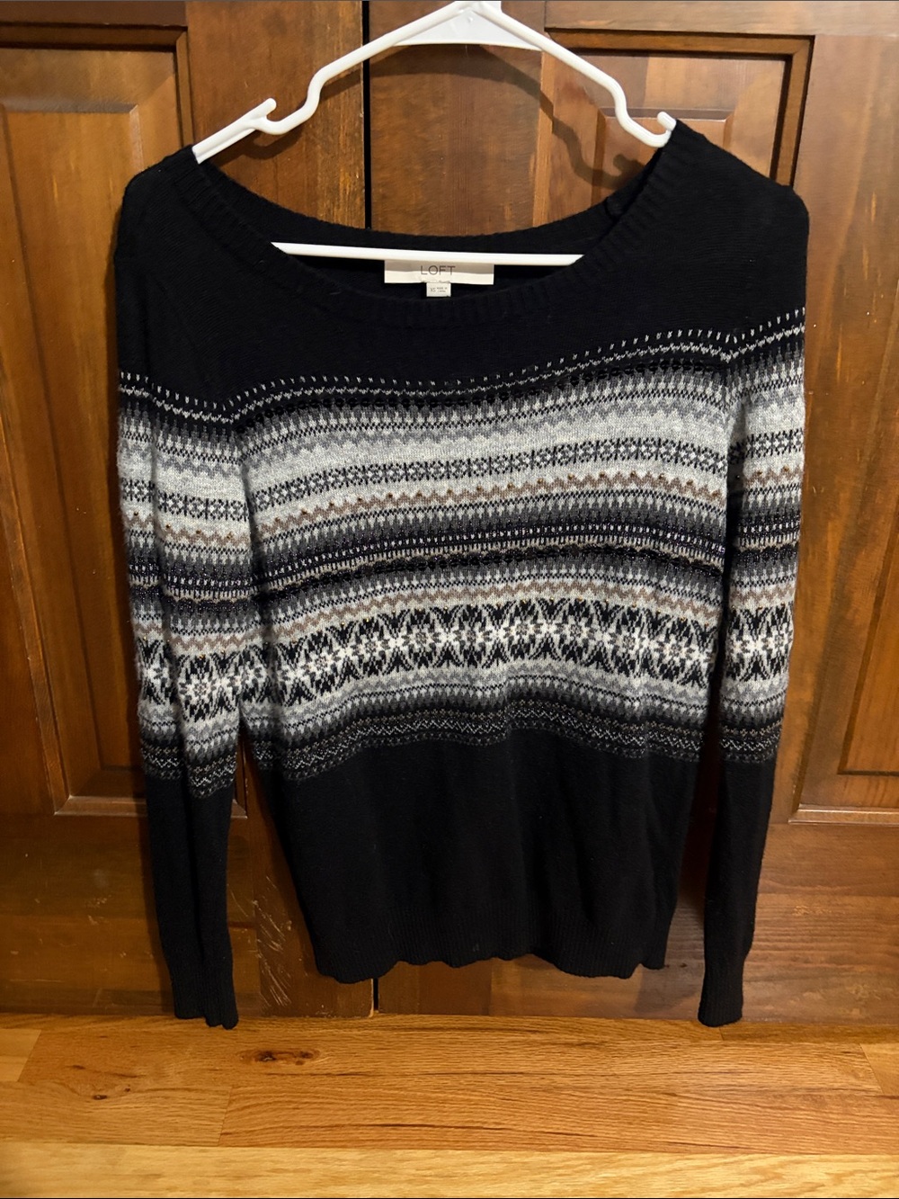 LOFT Black and White Fair Isle Turtleneck Sweater